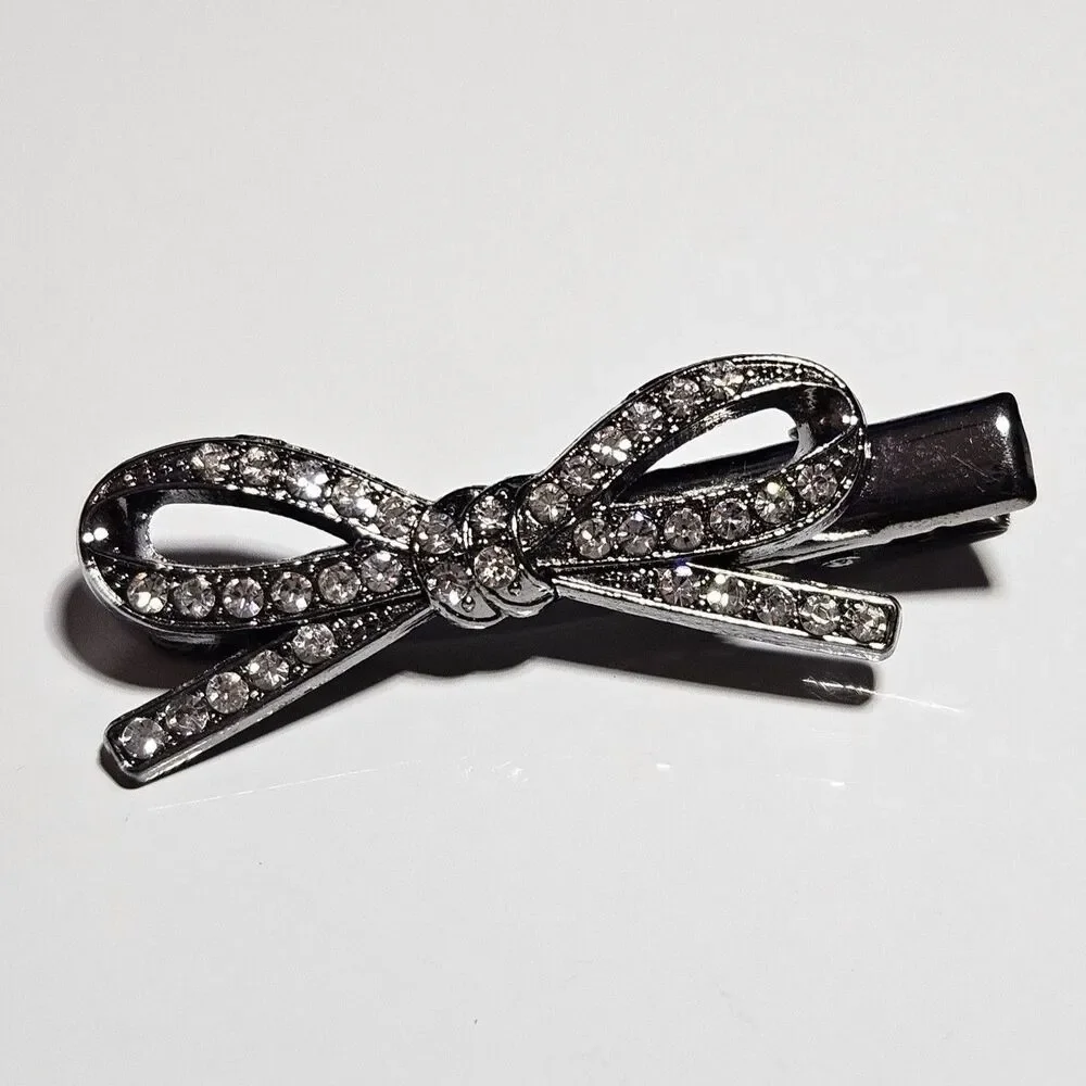 Dark Silver Tone Rhinestone Bow Hair Clip